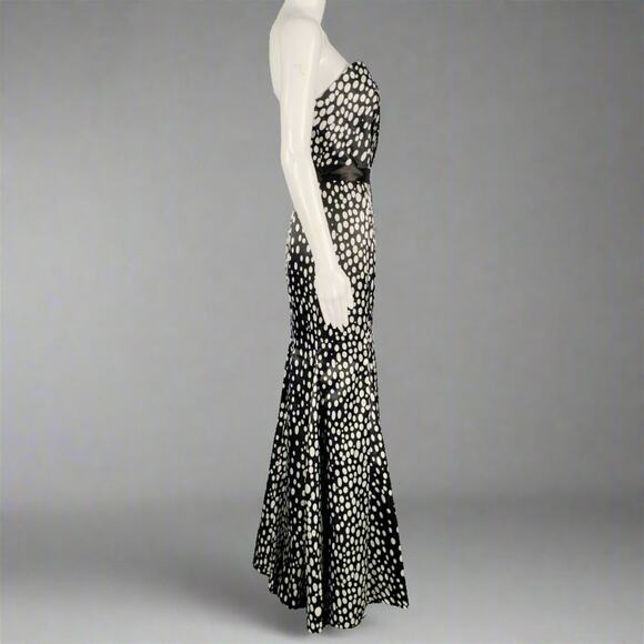 TERANI Size 6 Black White Viscose Blend Polka Dot Strapless Mermaid Gown - Picture 3 of 5